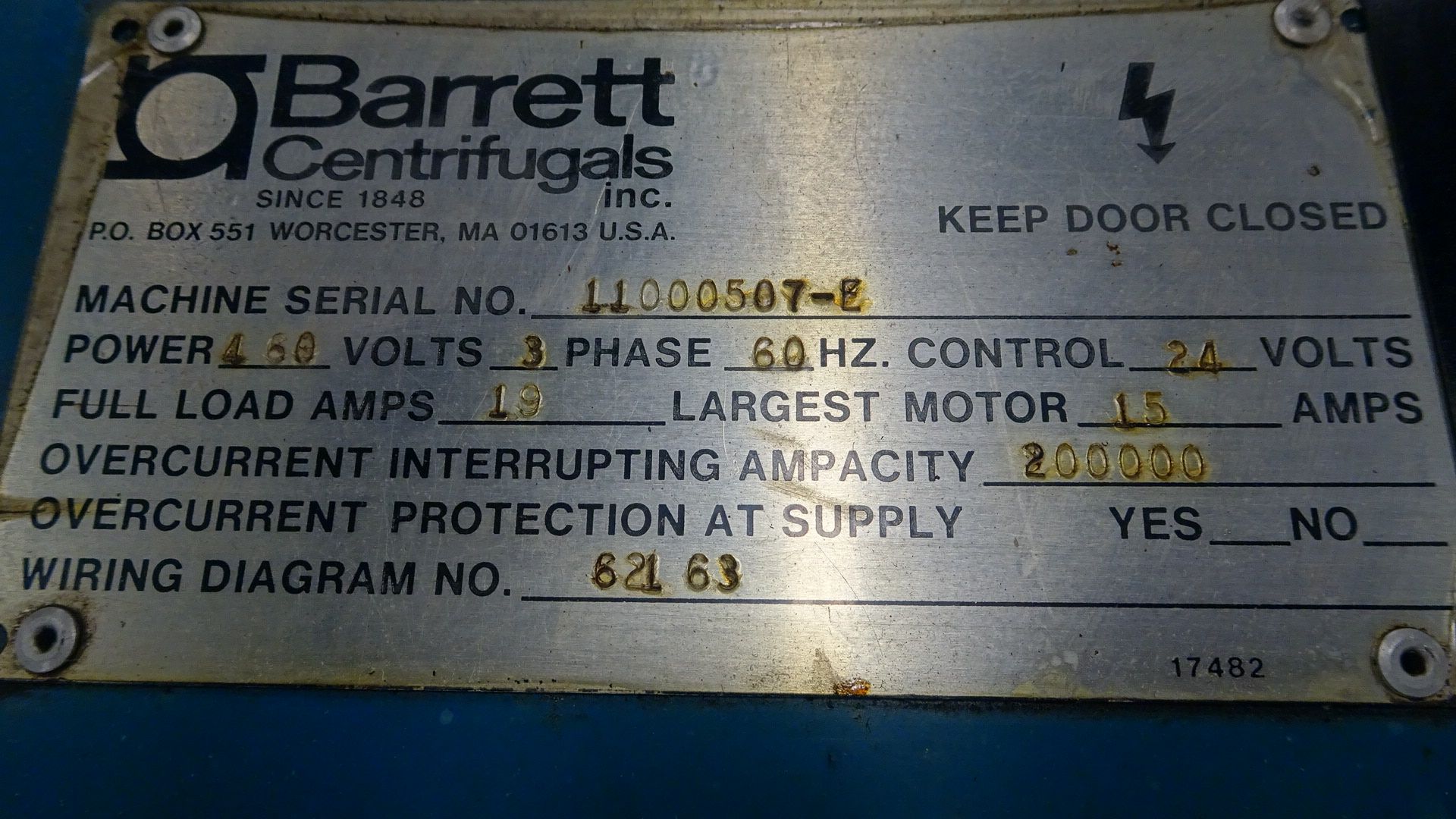 Barrett Model 1100 Centrifugal Chip Spinner, sn:11000507-E (*See Photos) - Image 3 of 4