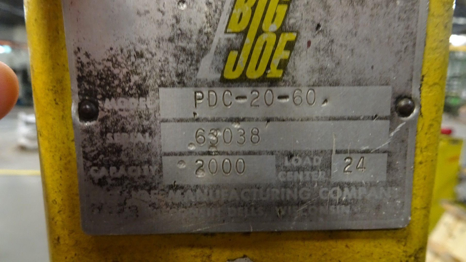 Big Joe Model PDC-20-60 24 Volt 2,000lb Capacity Walk Behind Electric Fork Lift with Single Mast, - Image 3 of 3