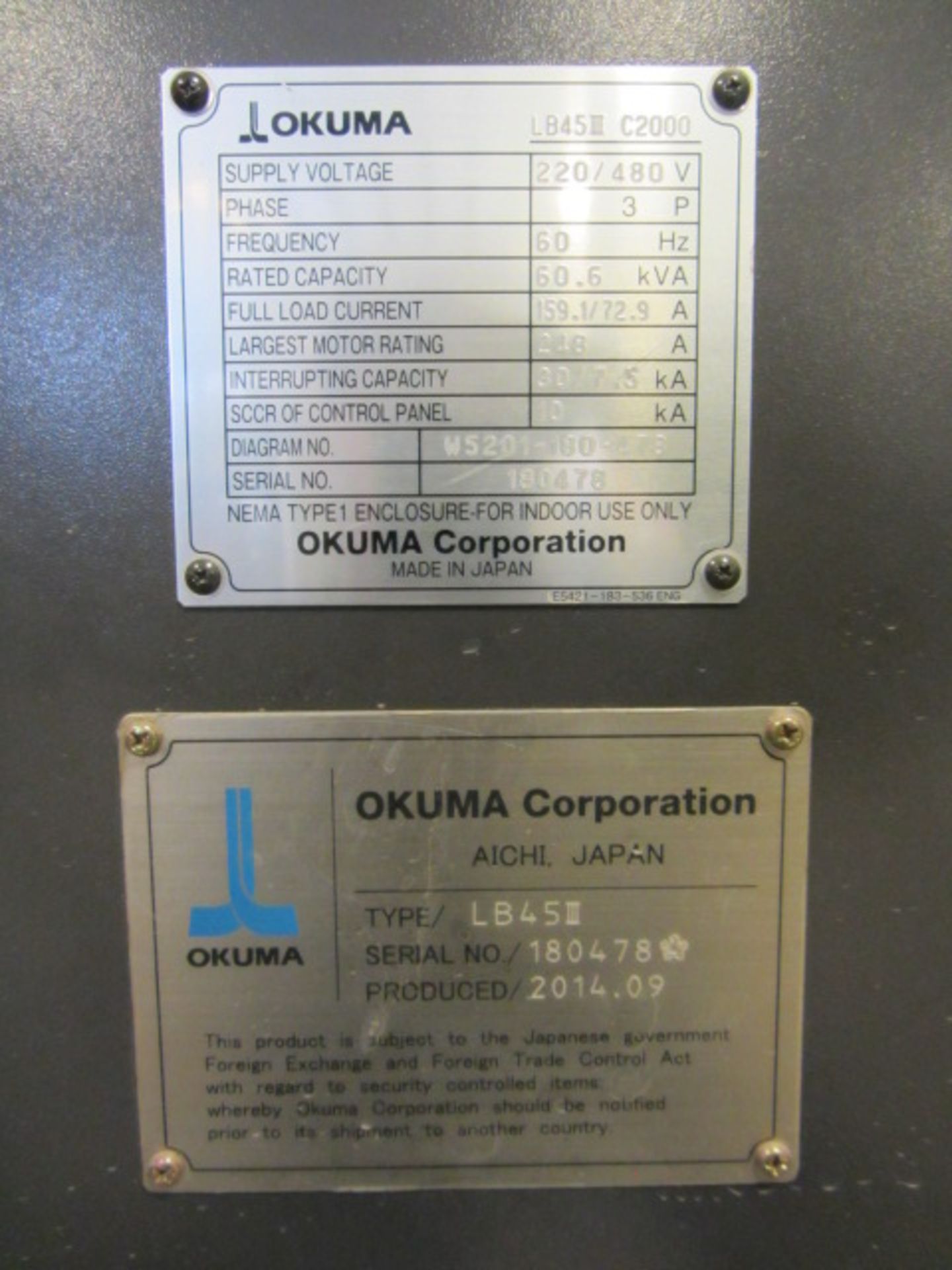 Okuma Model LB45II C2000 Hollow Spindle CNC Turning Center with Dual Front & Rear 24'' 4-Jaw Chucks, - Image 14 of 14