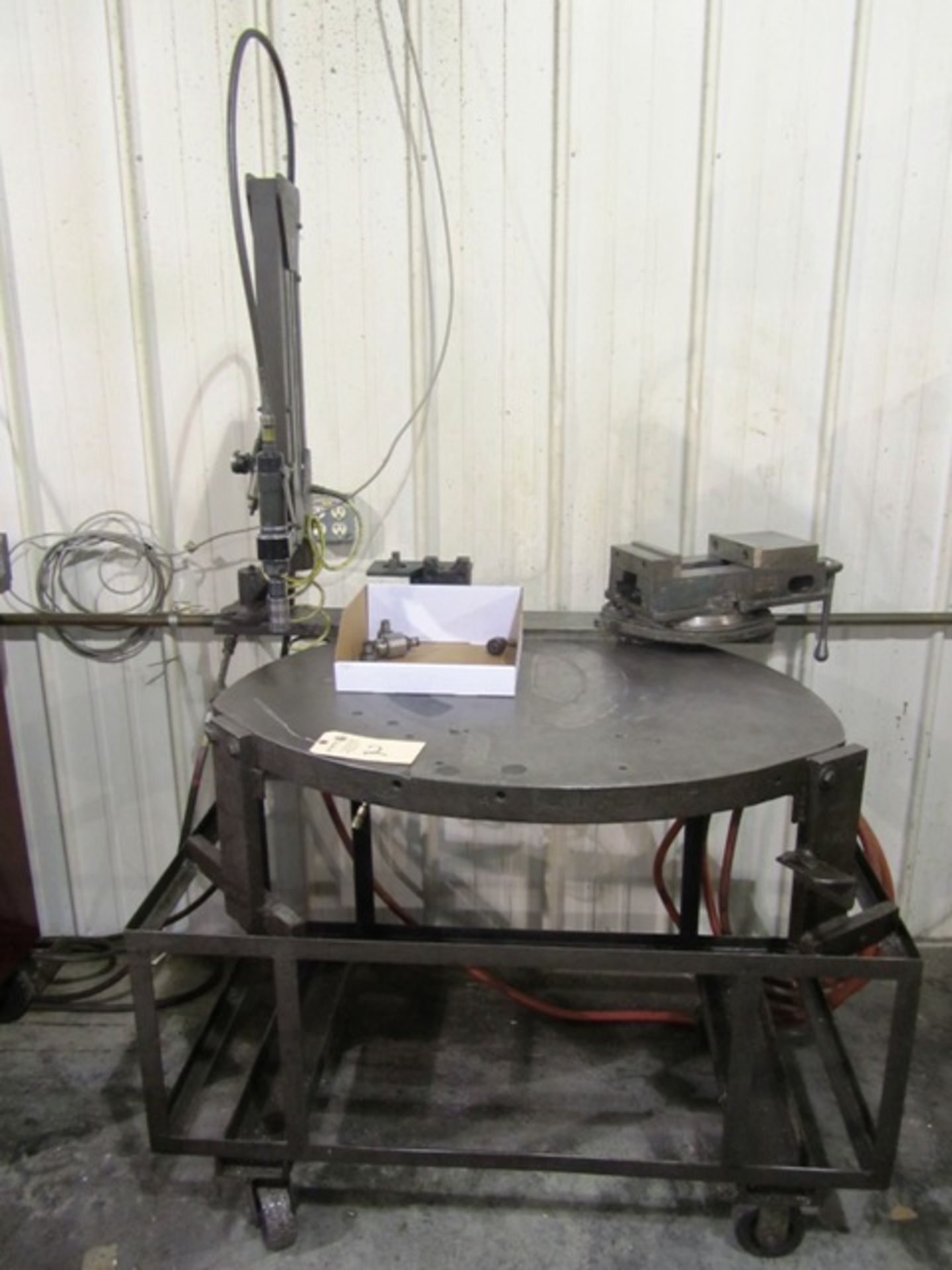 Flex-Arm Tapping Unit with Tooling on Heavy Duty Portable Steel Table / Cart with 6'' Swivel Base