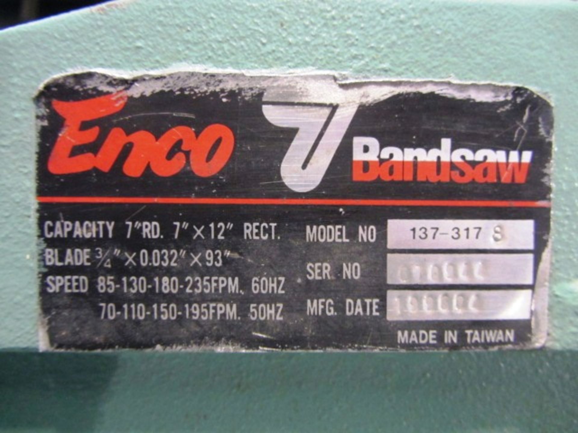 Enco Model 137-317 7'' x 12'' Portable Horizontal Bandsaw, sn:678944 - Image 6 of 6
