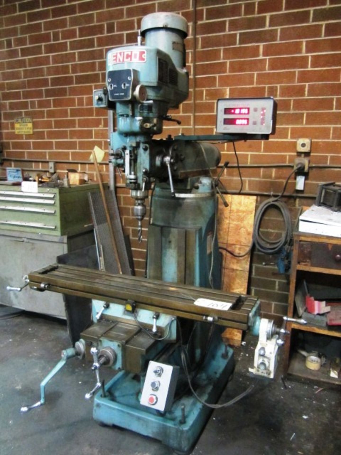Enco Milling Machine with 9'' x 42'' T-Slotted Table, Table Feed, 2-Axis DRO, Variable Speed,