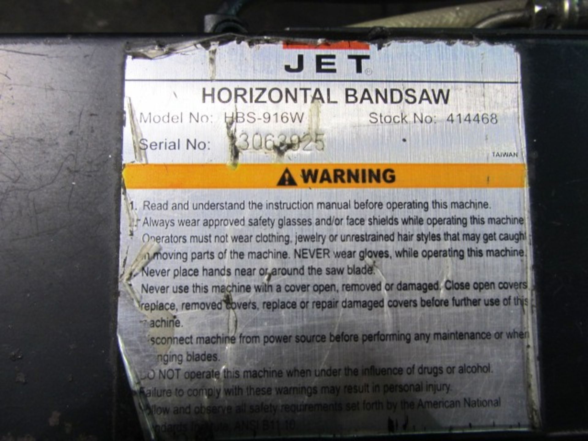 Jet Model HBS-916W 9'' x 16'' Horizontal Bandsaw, sn:3063925 - Image 6 of 6