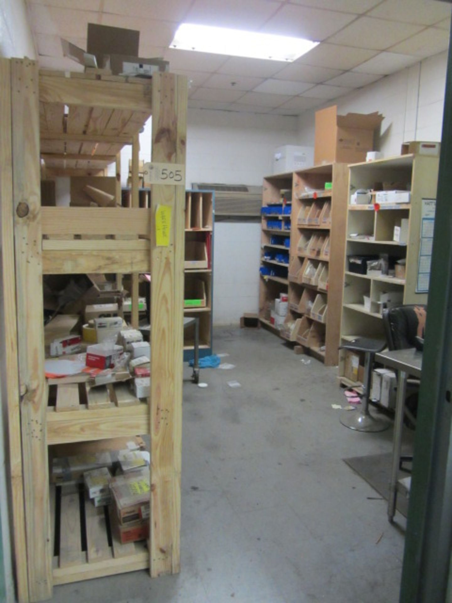 Contents of Stock Room & Wood Shelving