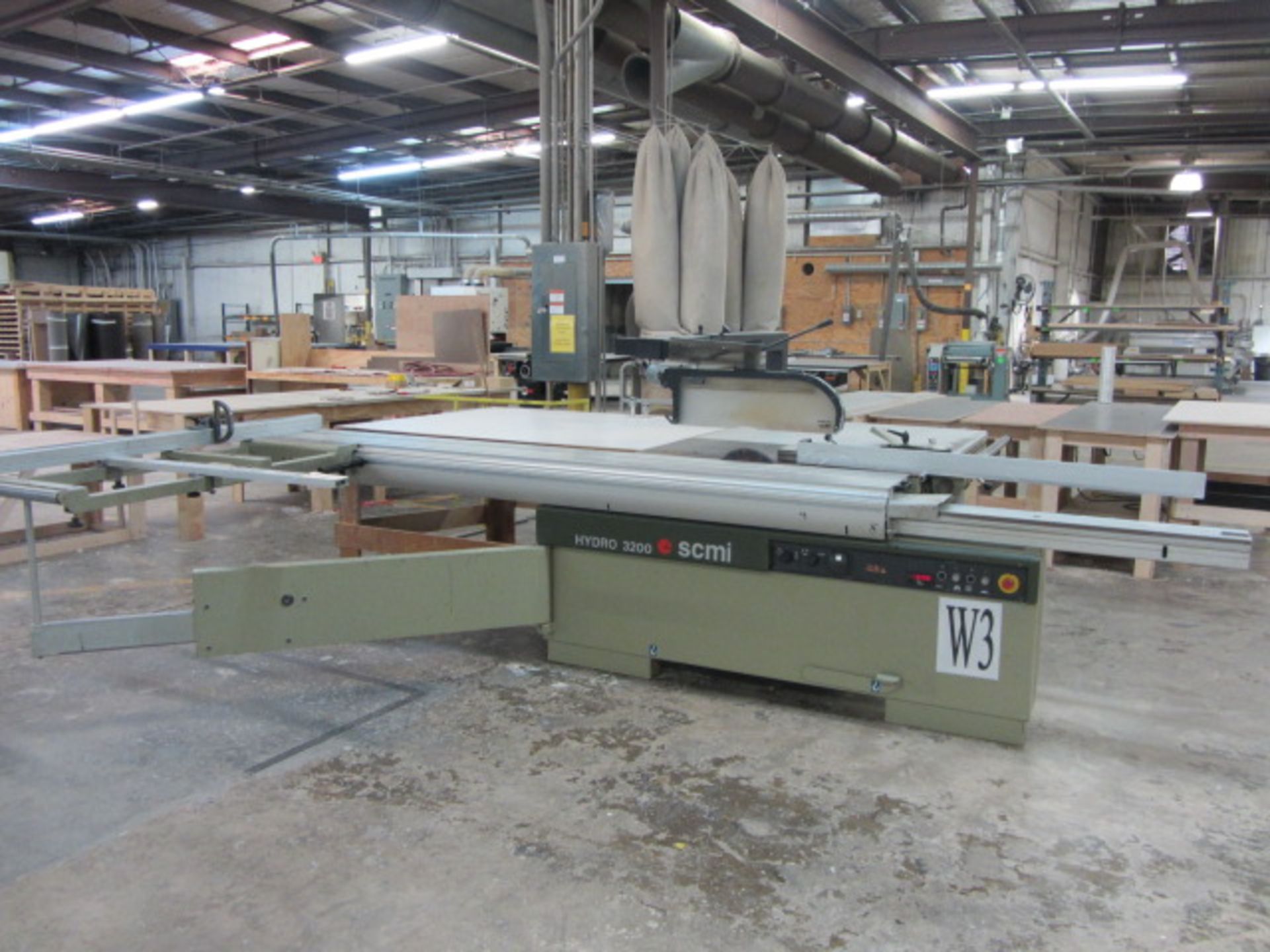 SCMI Hydro 3200 Sliding Table Saw with 117'' Slide Table, Workstop, 72'' Support Table, sn:AB/