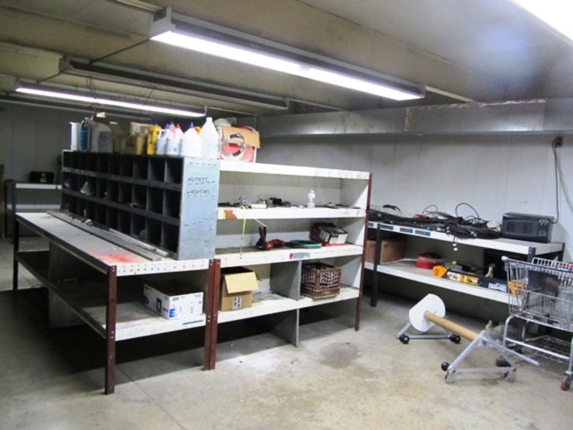 Contents of Tool Room consisting of Caulking Guns, Extension Cords, Horses, Cabinets, Etc.