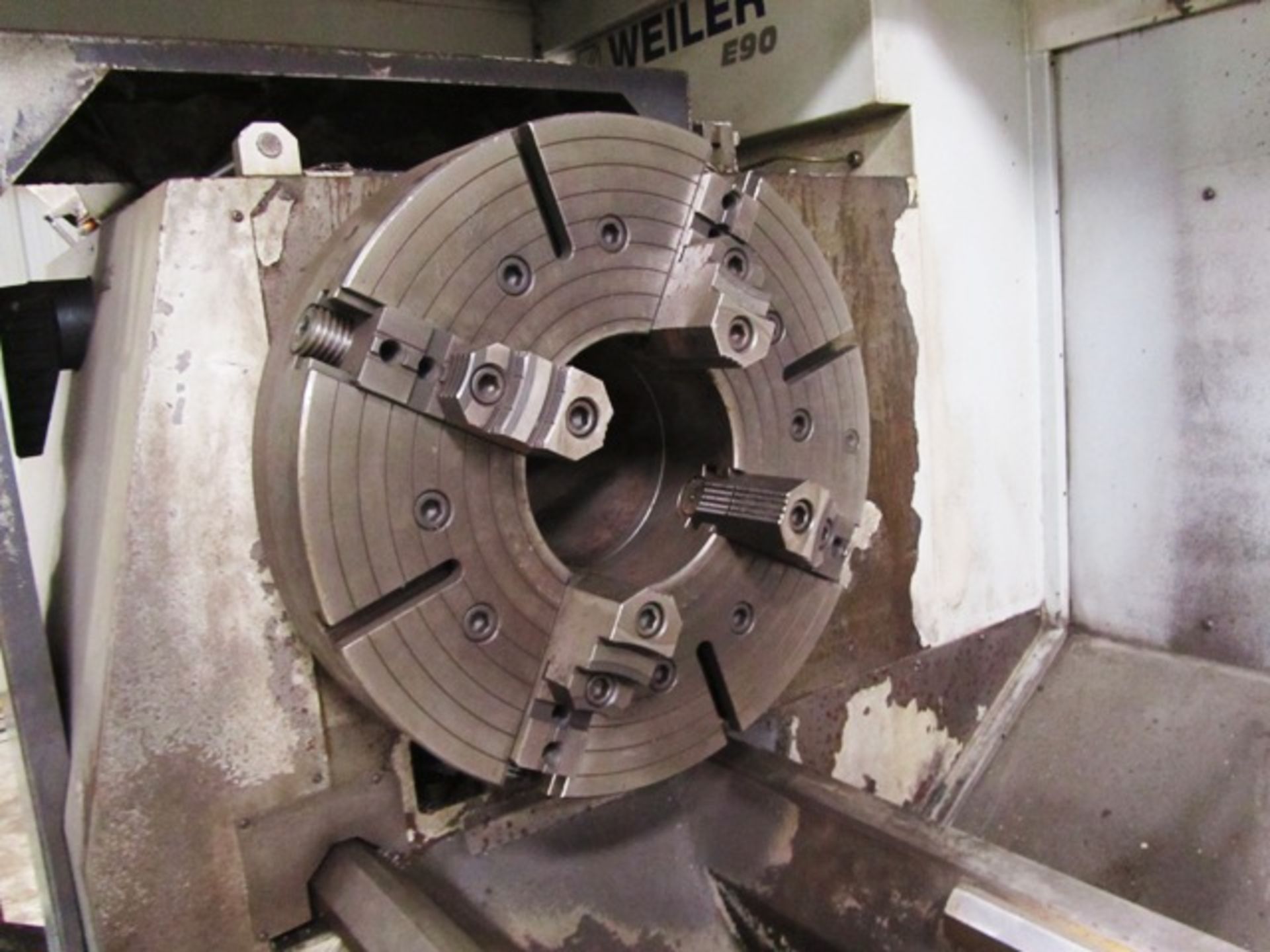 Weiler E90/3000 Large Bore CNC Flat Bed Lathe with 10'' Thru-Hole, Front 27-1/2'' 4-Jaw Chuck, 120'' - Image 4 of 4