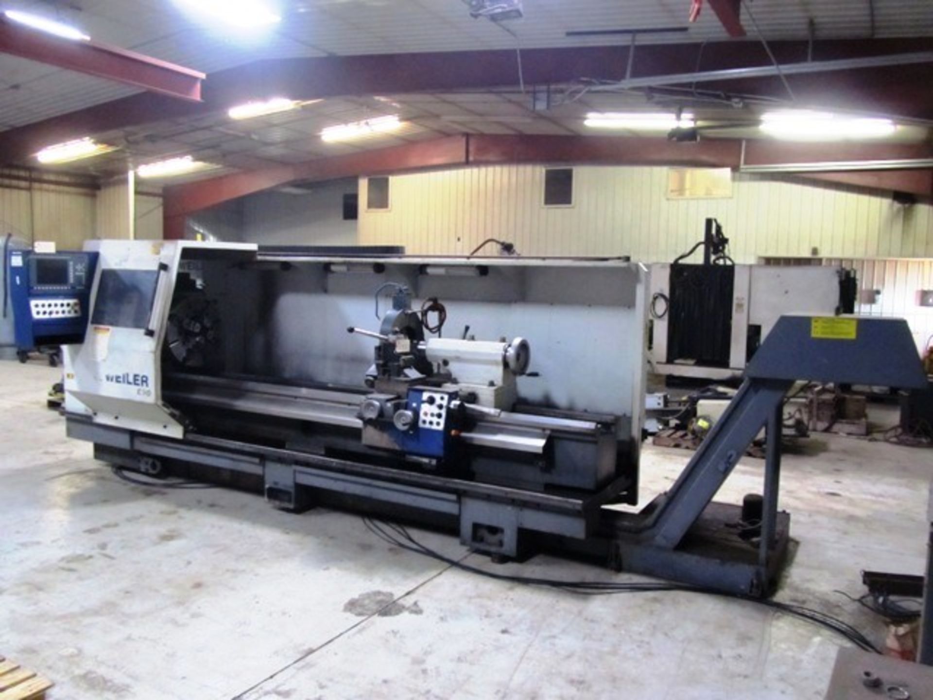 Weiler E70/3000 Large Bore CNC Flat Bed Lathe with 8-3/4'' Thru-Hole, Front 23-1/2'' 4-Jaw Chuck,