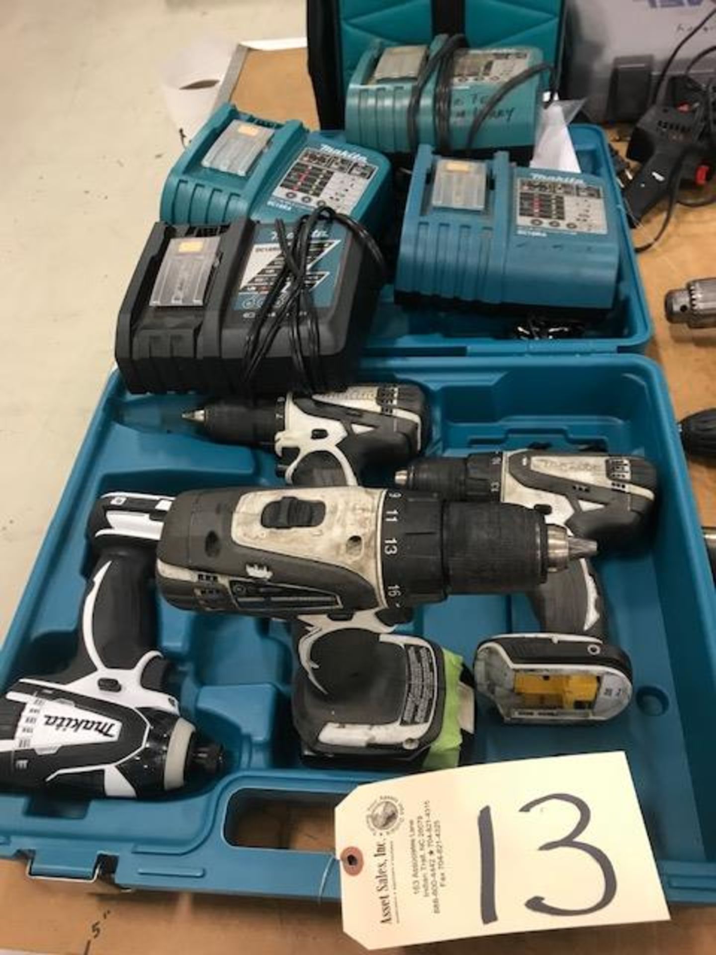 (4) Makita Drills & Chargers with (1) Battery