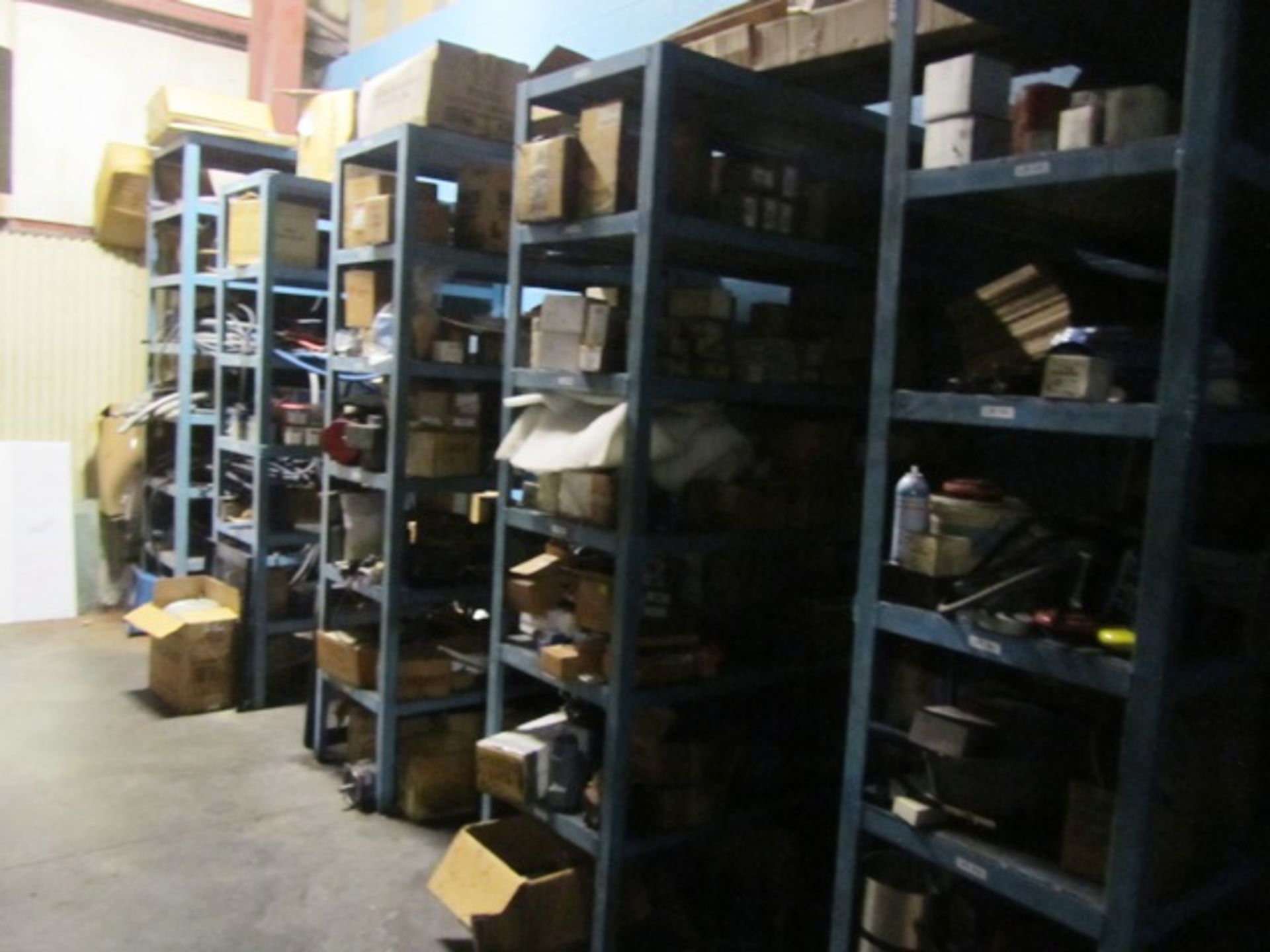 Contents of Maintenance Parts Room consisting of Machine Parts, Filters, Pumps, Motors, Wire,