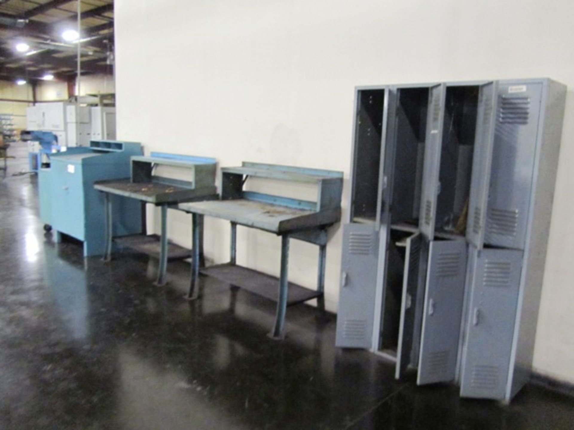 Lockers, (2) Work Benches, (2) Cabinets (along wall)