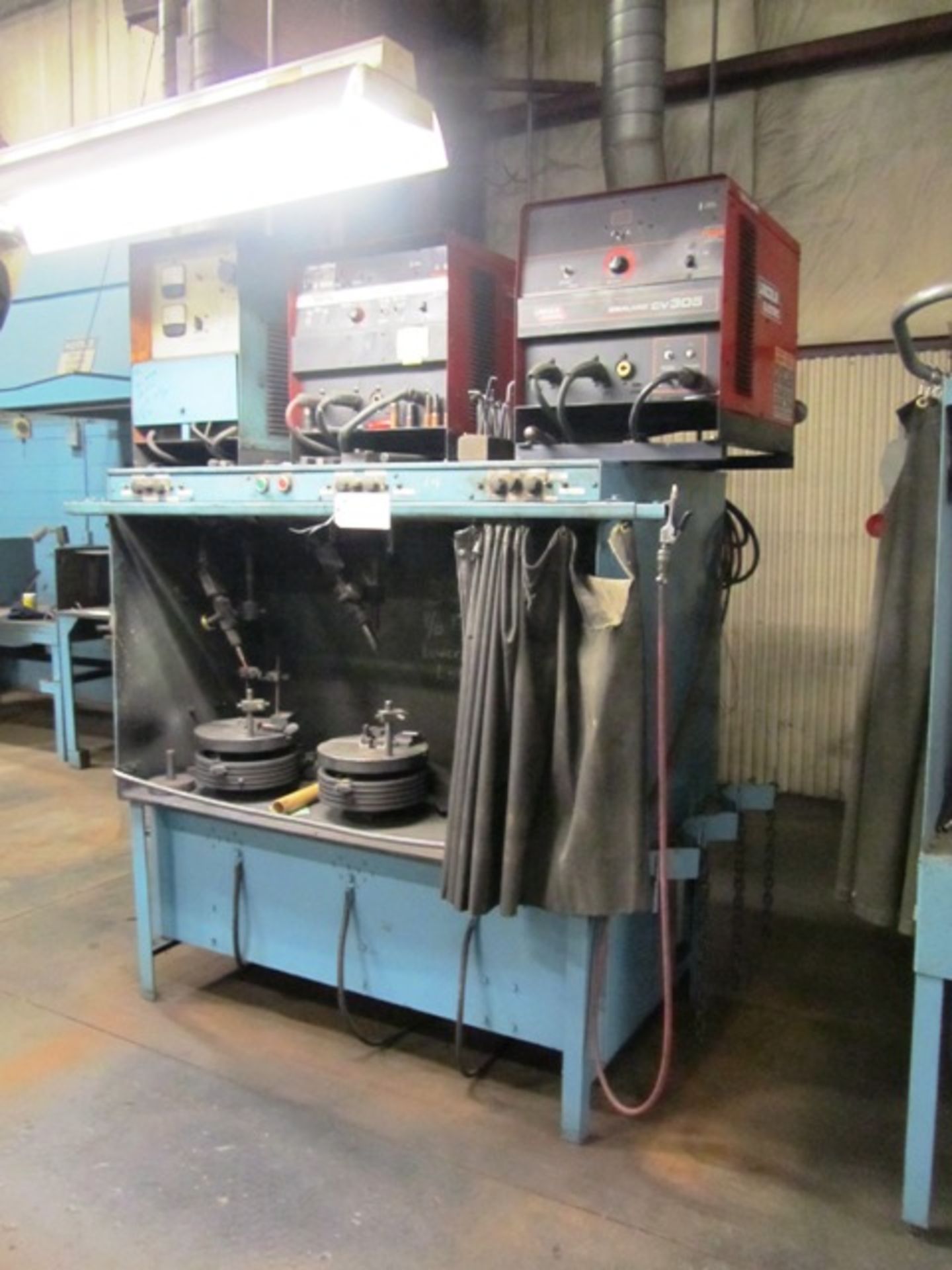 3-Station Weld Booth with (2) Lincoln CV305, CV300 & Arco Welders