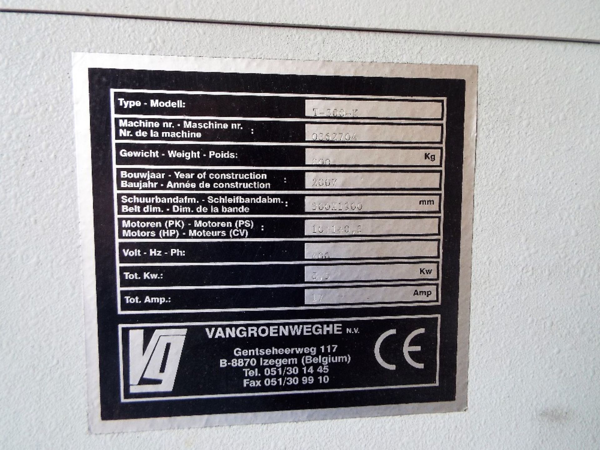 Vangroenweghe T-300K Sheet Metal Linishing Unit - Image 4 of 12