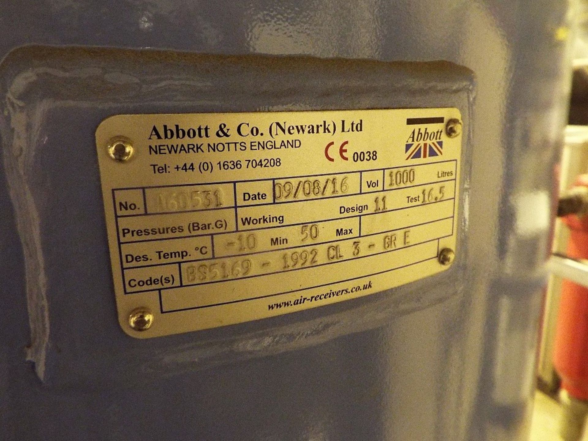 Abbot & Co 1000 Litres Vertical Air Receiver - Image 2 of 3