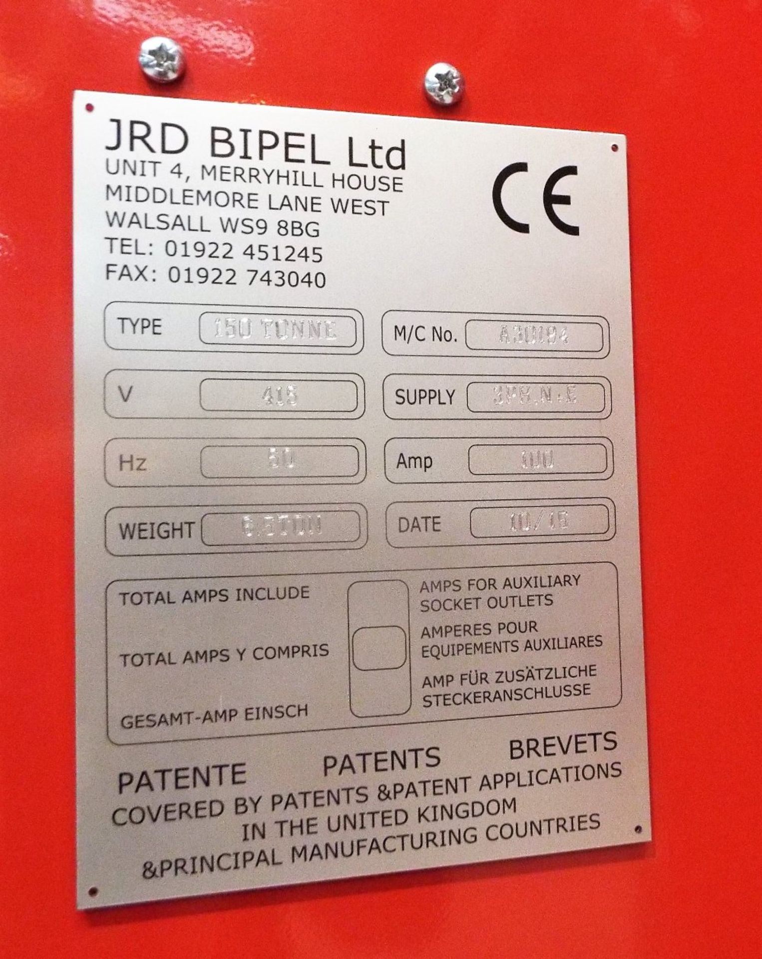 JRD Bipel 150 Tonne Hydraulic Hot Compression Press. - Image 8 of 36