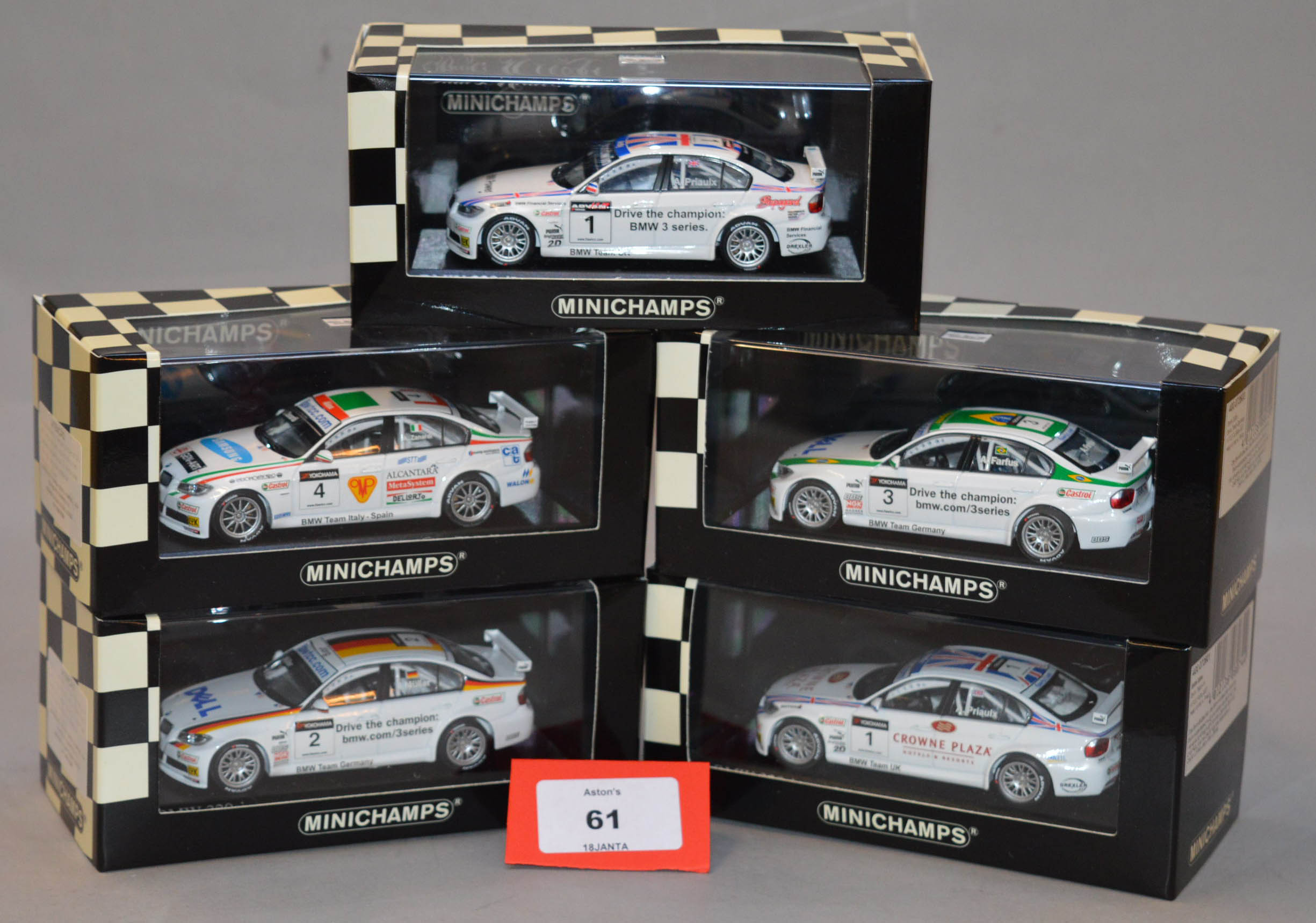 Minichamps. Five BMW 320si diecast model cars in 1:43 scale including 400 072601 (L.Ed.