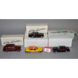 Four Rob Eddie white metal Volvo Taxi models in 1:43 scale, a 1950 PV831, a 1973 144GL,