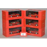 Six boxed IXO diecast model Ferrari cars in 1:43 scale including F40, F50, 288 GTO,