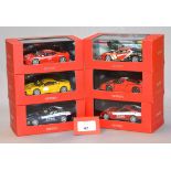 Six boxed IXO diecast model Ferrari cars in 1:43 scale including F430,
