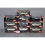 10 x Schuco 1:43 scale diecast model taxis. Boxed, overall appear VG.