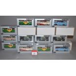 Twelve boxed Trax diecast taxi models in 1:43 scale, overall appear VG in VG boxes.