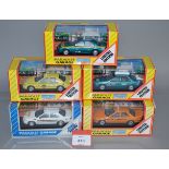 Four boxed Paradise Garage diecast Ford Falcon Taxi models in 1:43 scale,