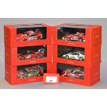 Six boxed IXO diecast model Ferrari cars in 1:43 scale including F40,
