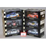 Minichamps. Six Opel V8 Coupe diecast model cars in 1:43 scale, DTM 2000, 2001 and 2004.