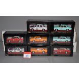 Eight boxed Trax diecast taxi models in 1:43 scale, overall appear VG in VG boxes.