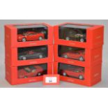 Six boxed IXO diecast model Ferrari cars in 1:43 scale including F430 and F430 Spider (2005),