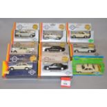 Nine boxed Gama diecast taxi models in 1:43 scale, overall appear VG in G+/VG boxes.