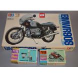 Tamiya 1:6 scale BMW R90S motorcycle plastic model kit. Appears complete (not checked), unstarted.