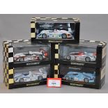 Minichamps. Five Audi R8 diecast model cars in 1:43 scale. Four of the models are limited editions.