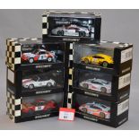 Minichamps. Seven Porsche diecast model cars in 1:43 scale including GT1, Carrera RSR 3.