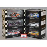 Minichamps. Six Porsche 911 GT3 Cup diecast model cars in 1:43 scale.