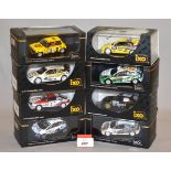 Eight IXO diecast model Rally Cars in 1:43 scale including RAM255 Ford Focus and RAM256 Subaru