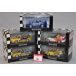 Minichamps. Five Porsche 911 GT3 Cup diecast model cars in 1:43 scale.