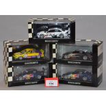 Minichamps. Five Audi A4 DTM diecast model cars in 1:43 scale together with an Audi Quatro.