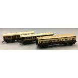 O gauge. Seven unboxed carriages, some by Bassett Lowke. Playworn - F.