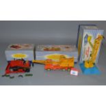 Three boxed Dinky Toys, 961 Blaw Knox Bulldozer, 972 Coles Crane Lorry and 973 Goods Yard Crane.