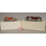 Five Danbury and Franklin Mint diecast models, includes: 1935 Duesenberg SSJ; 1938 Jaguar SS-100.