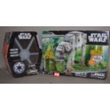 Four boxed sci-fi toys: Hasbro Star Wars Saga Collection TIE Fighter;
