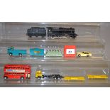 Mixed lot of four Triang Minic vehicles, with a Hornby locomotive. Unboxed, F-G.