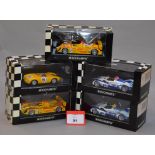 Minichamps. Five Porsche Spyder diecast model cars, including RS and 550A variants, in 1:43 scale.