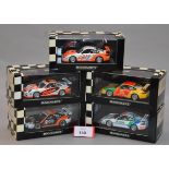 Minichamps. Five Porsche 911 GT3 Cup diecast model cars in 1:43 scale.