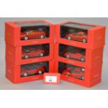 Six boxed IXO diecast model Ferrari cars in 1:43 scale including Ferrari 550 Barchetta 2000,