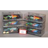 Minichamps. Six Benetton diecast model Racing Cars in 1:43 scale including Ford and BMW variants.