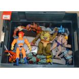 Quantity of vintage action figures with vehicles and other items,