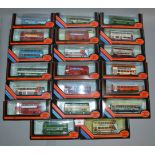 Twenty boxed diecast bus and coach models in 1:76 scale by EFE.