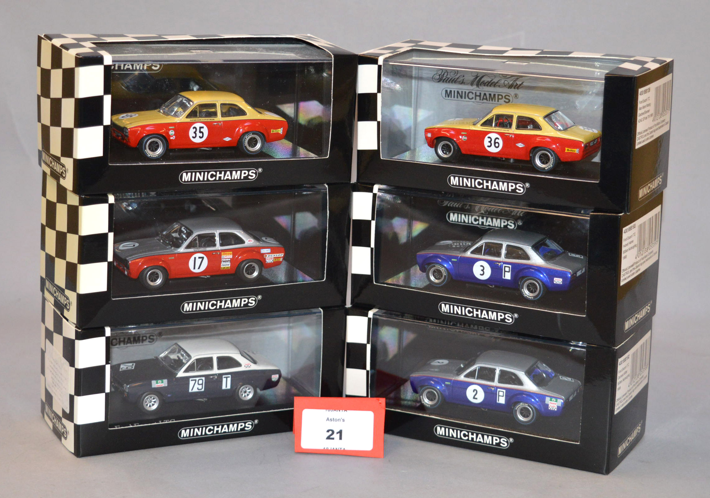 Minichamps. Six Ford Escort I TC diecast model cars in 1:43 scale.